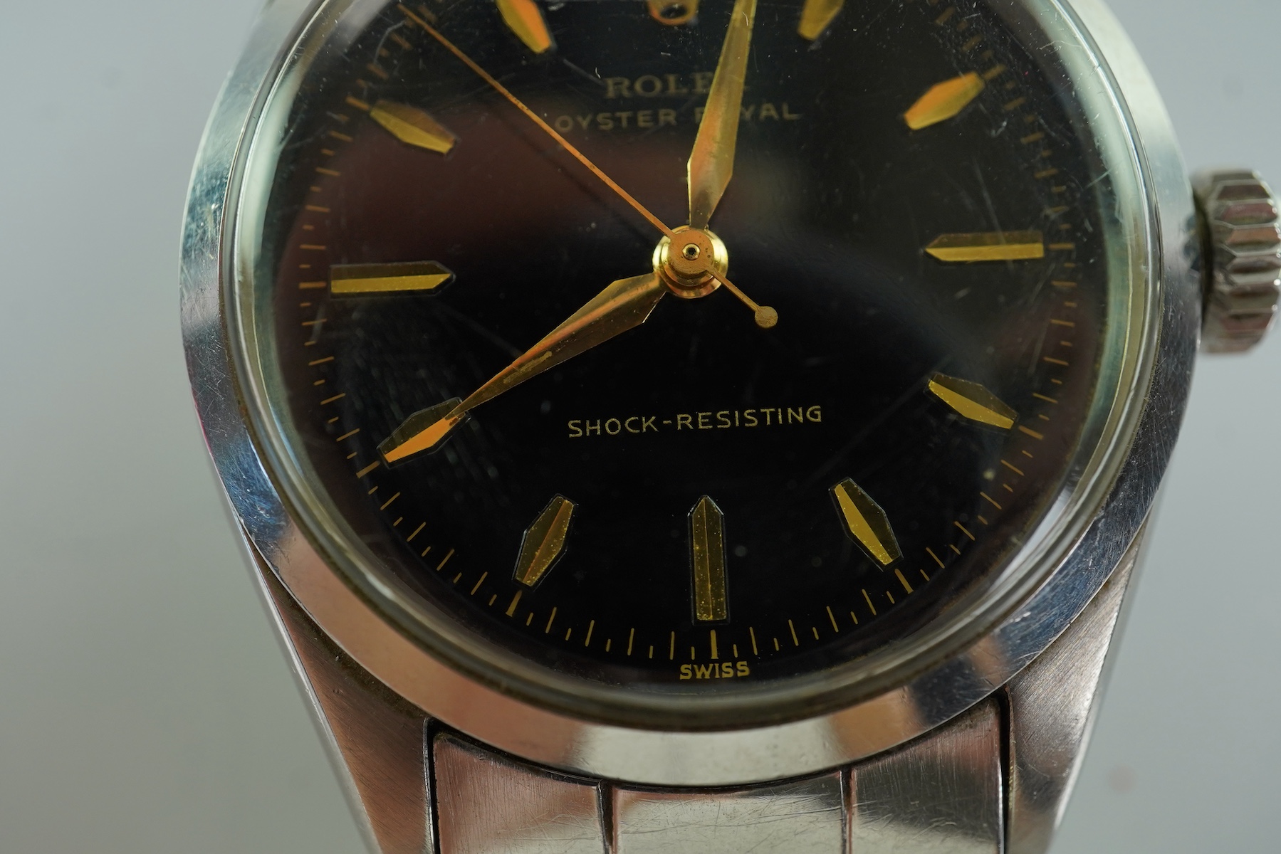 A gentleman's 1950's stainless steel Rolex Oster Royal shock-resisting manual wind mid-size wrist watch
